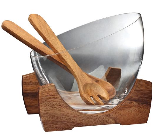 Picture of Billi Glass Salad Bowl with wooden base 684/ 4 pieces