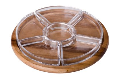 Picture of Rotating Appetizer wooden tray 316 with glass plates 