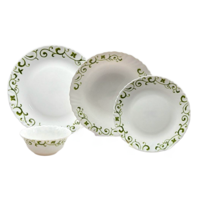 Picture of La Opala SWIRLS GREEN Bouquet Plate Set of 24 Pieces