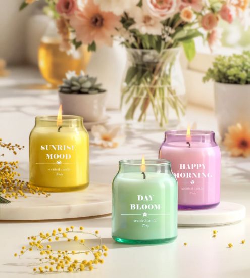 Picture of Glass Candle PeonyR200 - Yellow,Purple,Green  