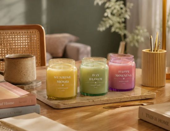 Picture of Glass Candle PeonyR200 - Yellow,Purple,Green  